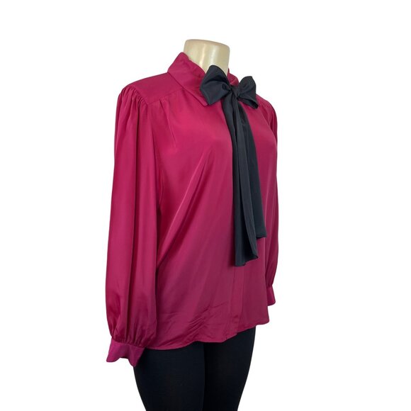 Vintage-Inspired Long Sleeve Blouse W/ Black Bow Tie Neck By Josephine Size 6 - Picture 2 of 8